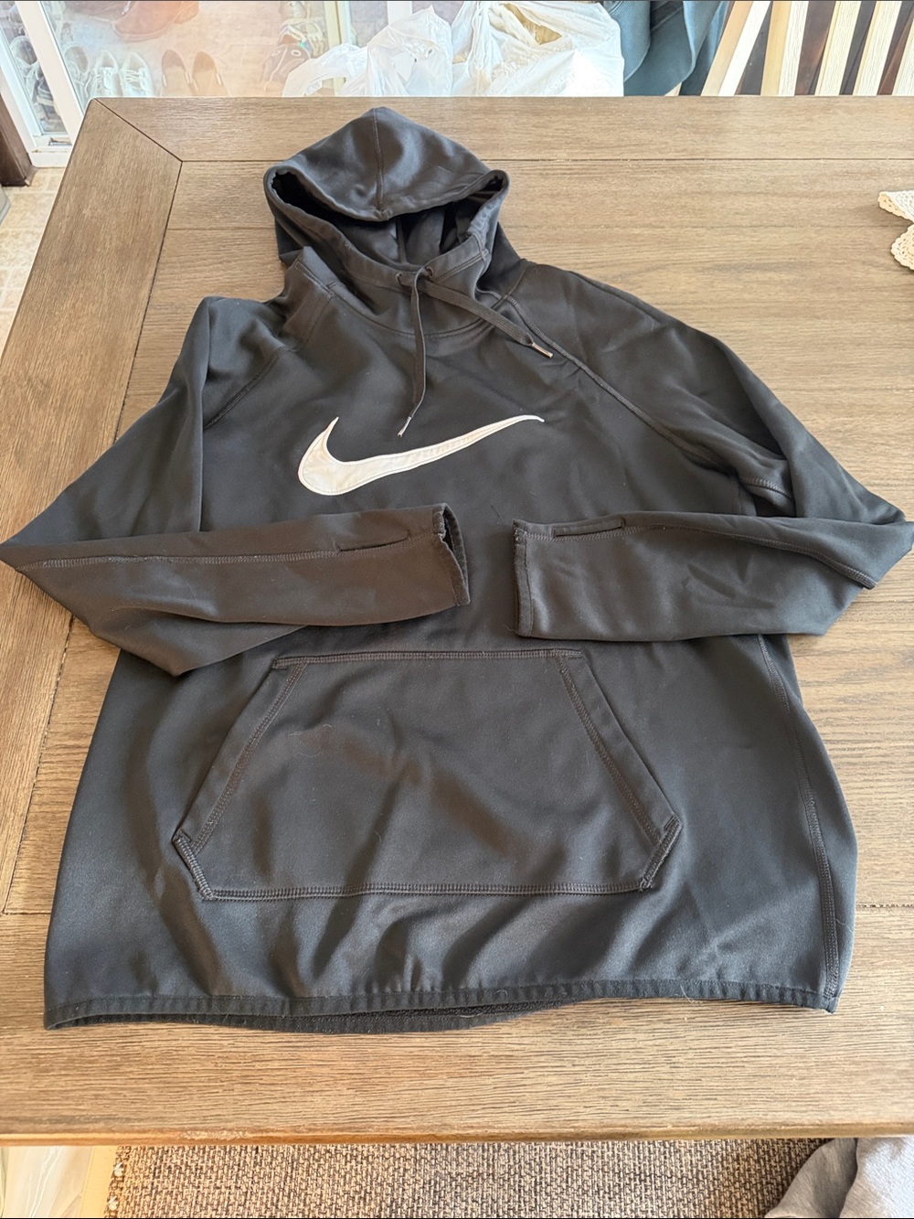 Nike Black Hooded Performance Pullover with White Swoosh